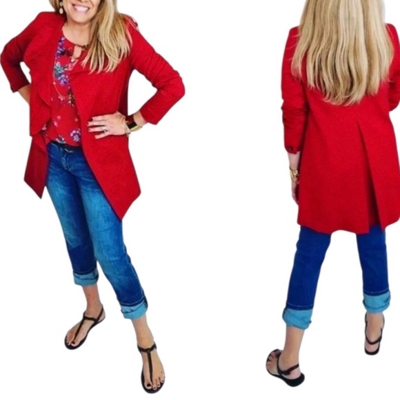 CAbi Red Houndstooth Celebration Jacket Coat - Picture 2 of 16